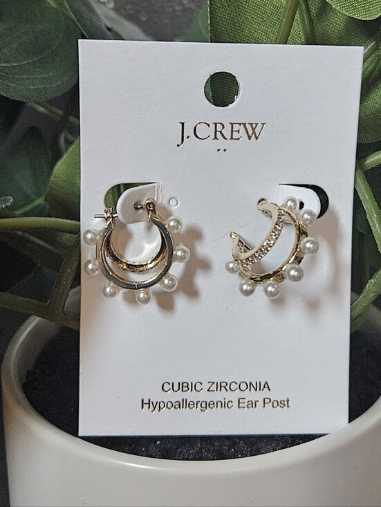 J. Crew Jewelry - J.Crew nwt Mini pearl and pavé double-hoop Gold Earrings with Pearl Drops and a
